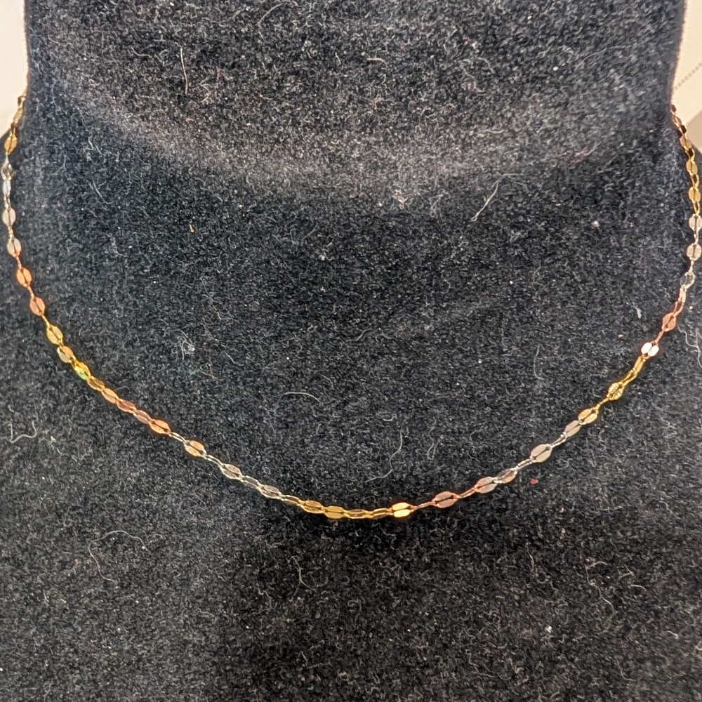 10k Tri-Colored Mirror Link Necklace 14-in - NEW